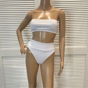 White Ribbed Bandeau Bikini Set